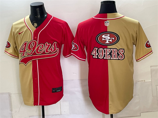Men's San Francisco 49ers Team Big Logo Gold Red Split Stitched Jersey